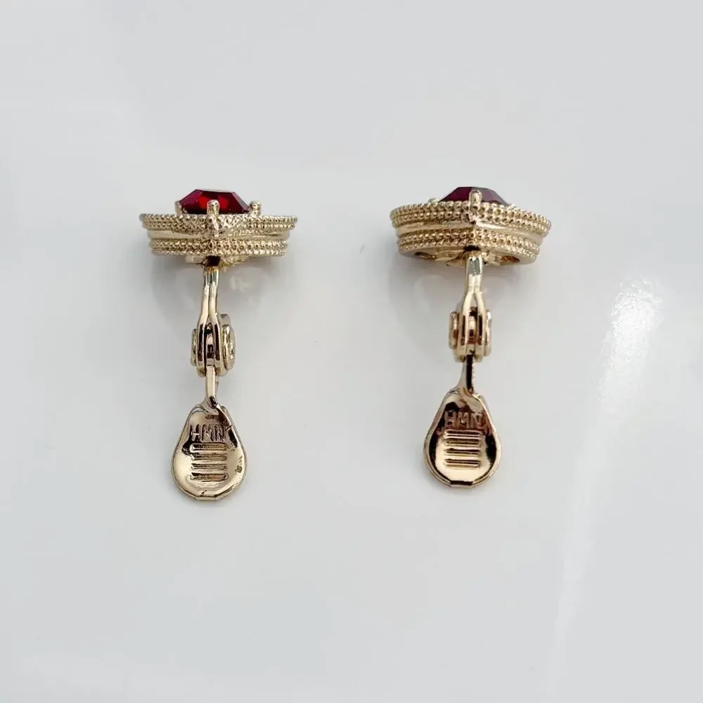Vintage NWH Rhinestone Heart Clip On Earrings